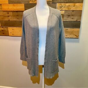L.L. Bean Women Heather Gray Open Cardigan 65% Organic Cotton, Great All Season